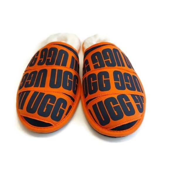 UGG Mens Size 11 Scruff Graphic Band Sheepskin Slip On Slippers 1123737 Orange - Picture 5 of 8